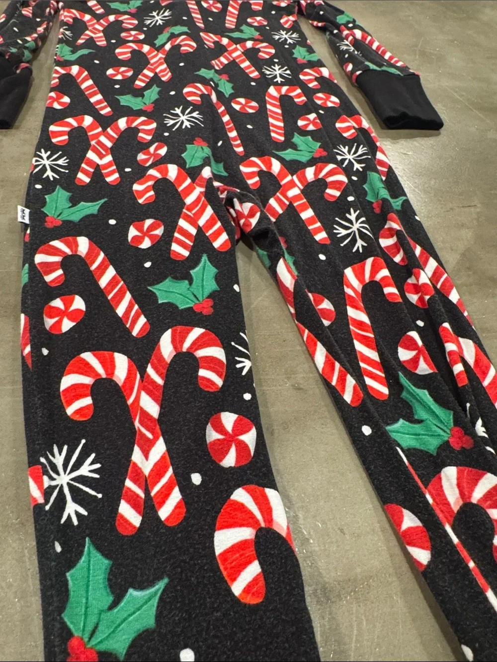Little Sleepies merry Mints Black Candy Cane Print Footie Pajamas